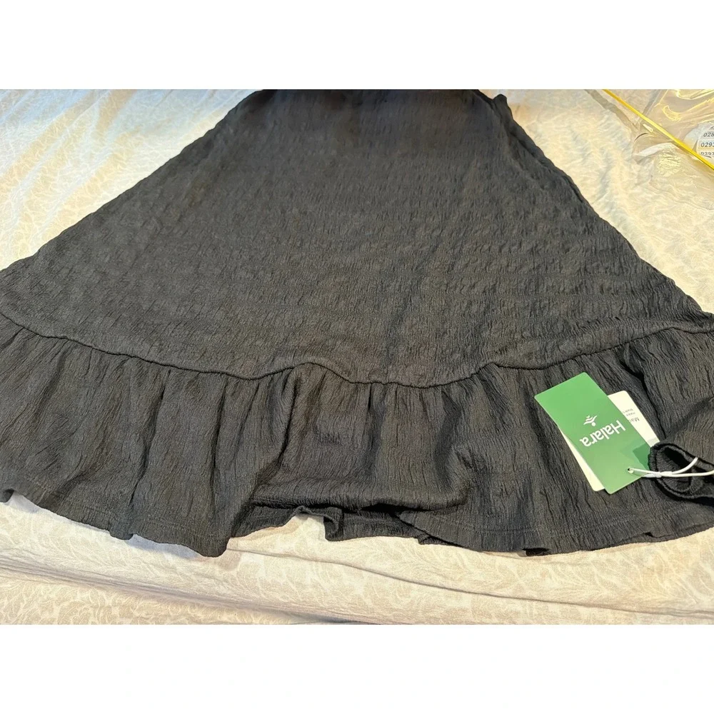 Halara Black Crinkle Textured Ruffle Hem Sleeveless Mini Shift Dress Large New - Picture 11 of 12